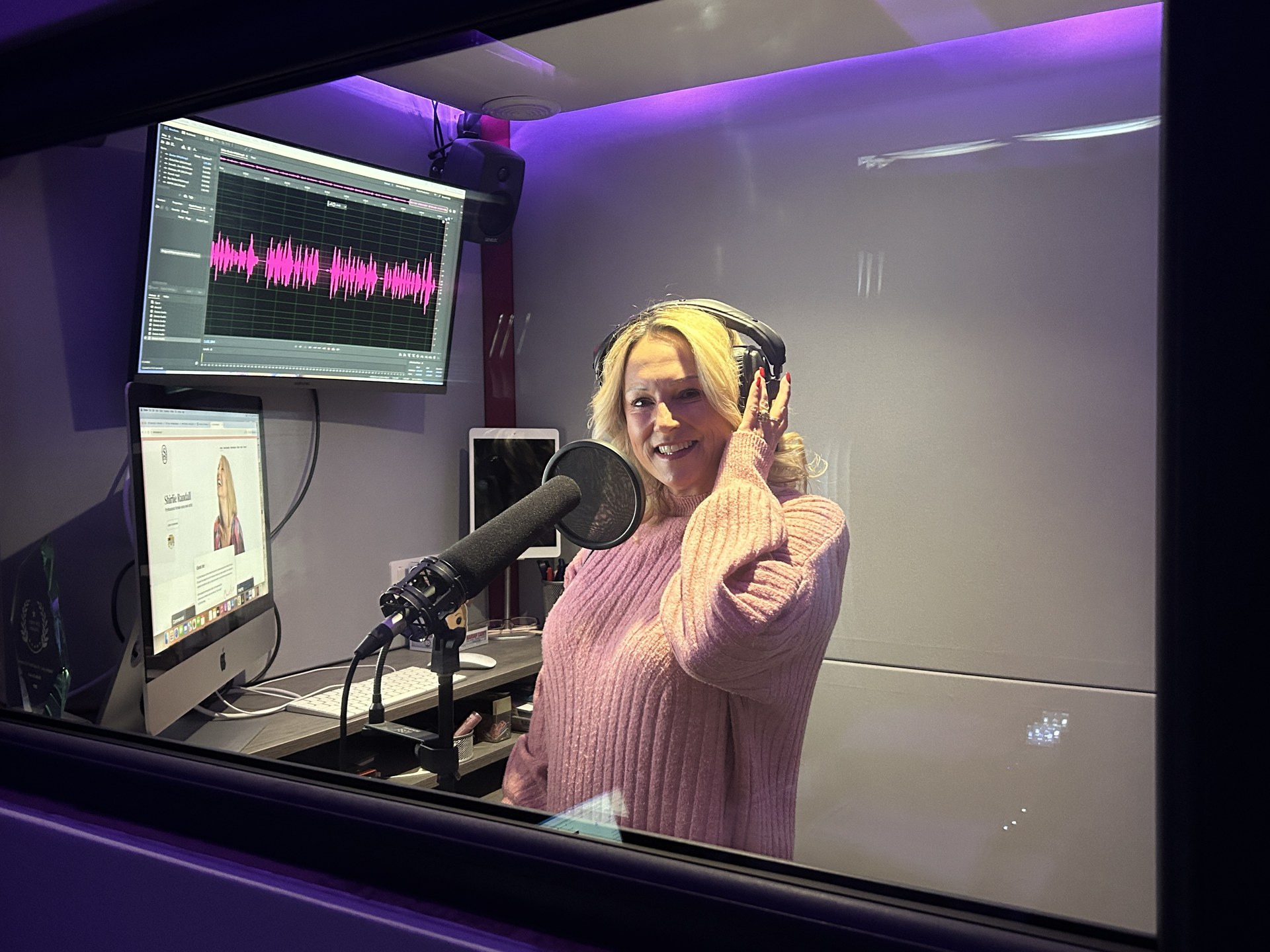 Shirlie Randall recording in her home voiceover studio